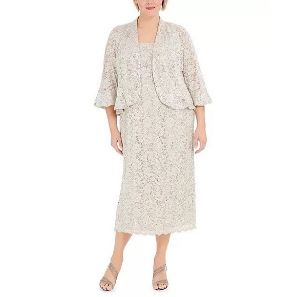 R&M Richards Plus Size Lace Dress & Ruffled Jacket Set‎ Size 14 - Picture 1 of 11